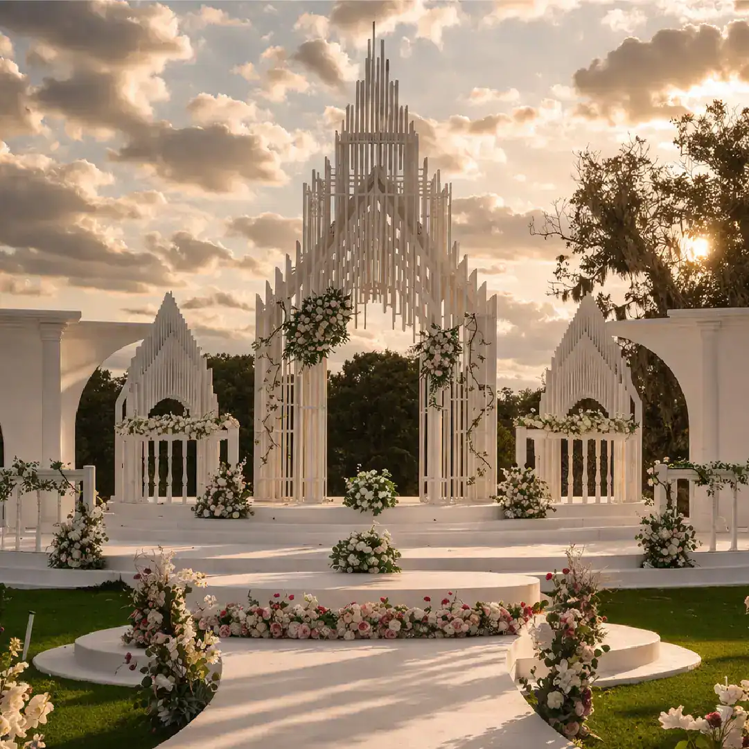luxury outdoor wedding venue near houston white arches