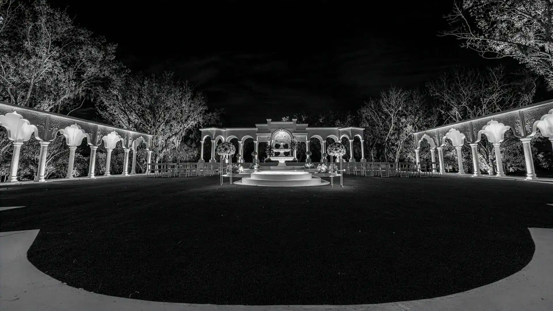 courtyard wedding venue at night near houston romantic outdoor ceremony