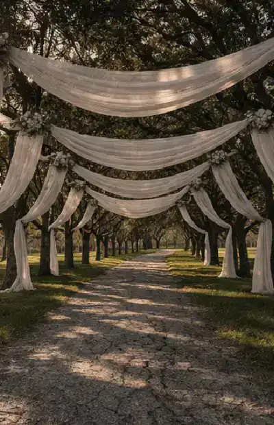 garden ceremony venue texas with lush landscape at orchard grove