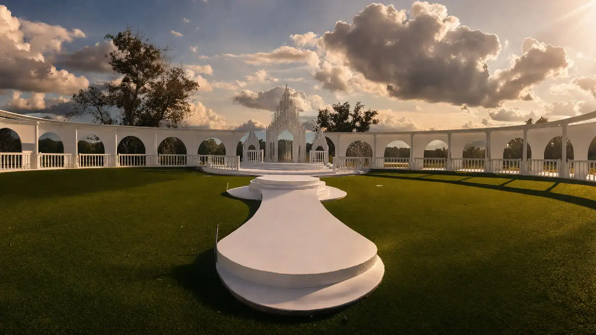 houston wedding venue ivory arches ceremony setup