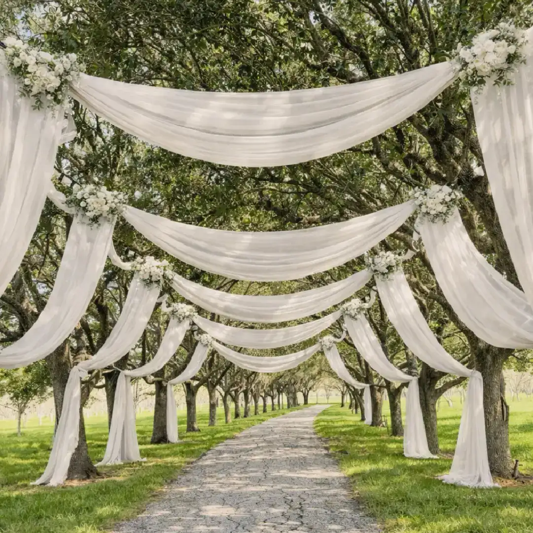 fantastic resort entry drive with wedding decorations