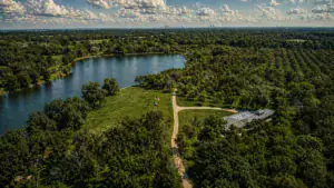 large wedding estate near Houston Texas countryside setting drone photo from above