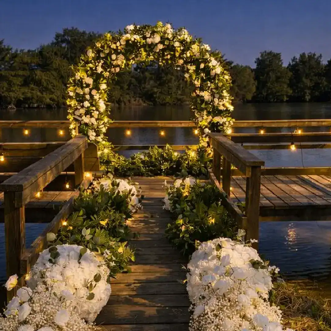 outdoor wedding venue near houston water backdrop ceremony
