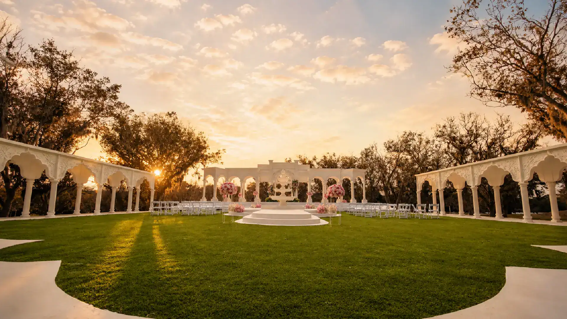 panoramic of fantastic resorts houston wedding venue courtyard ceremony with fountain