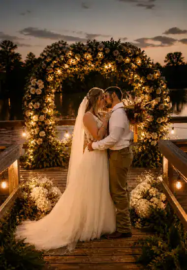 romantic waterfront wedding venue near houston ceremony with bride and groom