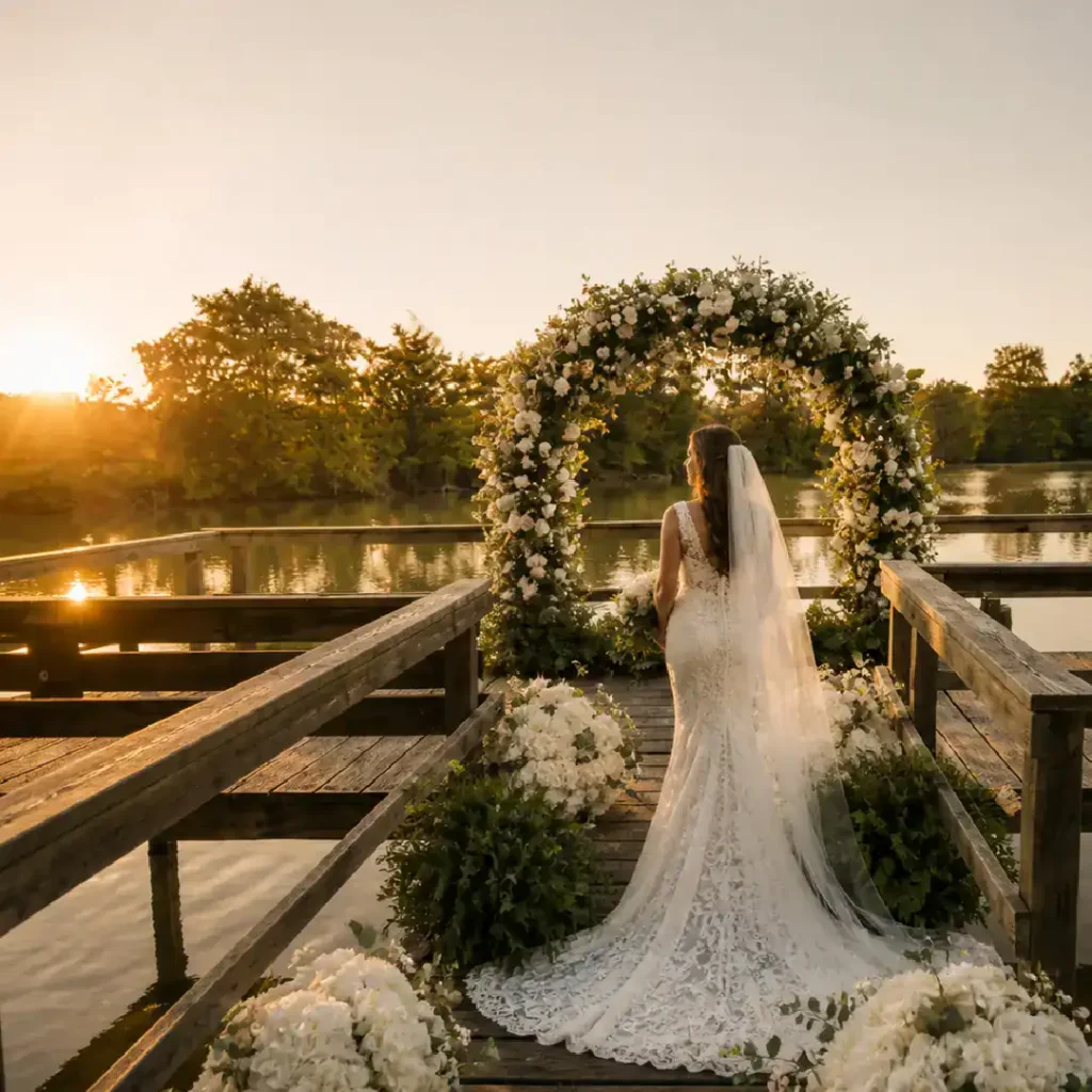 houston wedding venue near water outdoor ceremony with bride