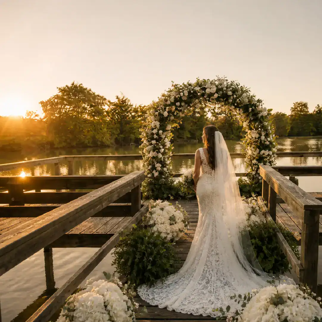 houston wedding venue near water outdoor ceremony with bride